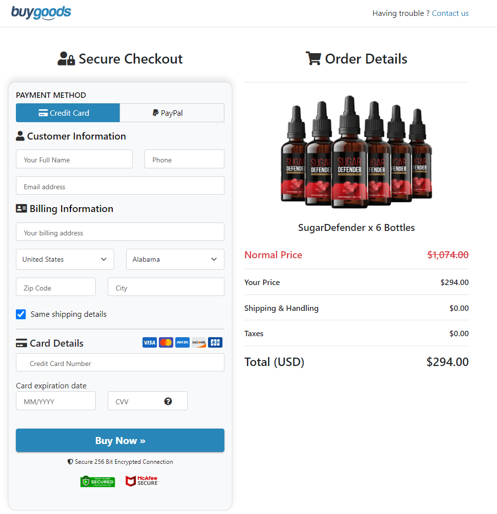 sugar-defender-secure-checkout-page